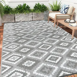 Enyhom Outdoor Teppich Wetterfest 180 x 270 cm, Wendbarer Bodenmatte Kunststoff Terrassenteppich Außenteppich UV-beständige RV Camping Balkon Teppich für Patio Strand BBQ Picknick Deck Wohnzimmer