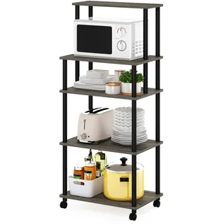 Furinno Turn-N-Tube 5-stufiger werkzeugloser Küchenaufbewahrungswagen, Französische EicheFranzösische Eiche Grau/Schwarz