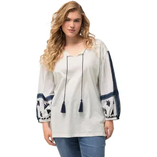Ulla Popken Damen große Größen Übergrößen Plus Size Bluse, Stickerei, Tunika-Ausschnitt, Langarm