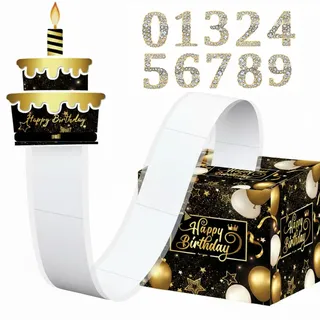 Geschenkbox Geburtstag, Spardose Bargeld Geschenk Ziehen, Überraschungsbox mit Digitale DIY Aufklebern und 100 Durchsichtigen Beuteln, Pop Up geschenkbox für Familie und Freunde, Unisex (Schwarz-Gold)