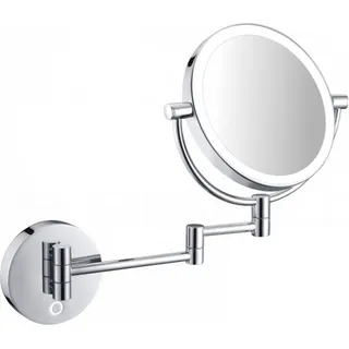 DEUSENFELD WL52CTA - Premium Akku LED Doppel Wand Kosmetikspiegel, CTT - stufenlos einstellbarer Farbton von 2700-6500K, 6600mAh Lithium Akku, Ladegerät inkl. USB Kabel, LED Touch-Control, 5x Vergrößerung + Normal, Ø20cm, verdeckte Befestigung, verchromt - Silber