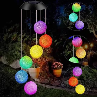 Gerhannery Solar Windspiel, Windspiele für Draußen Glockenspiele Dekor Lamp LED Solar Wind Chime Light Spiral Spinner Color Changing Garden Lamp (Ball)