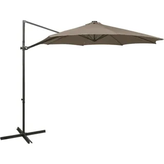 The Living Store Ampelschirm mit Mast und LED Taupe 300 cm - Taupe