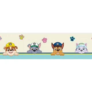 AG Design Selbstklebende Bordüre Paw Patrol Sei Glücklich, AWBD 8008 | Wasserfest Kinderzimmer Wand Dekoration | Wandbordüre für Mädchen und Junge | Folie, Mehrfarbig | Breite 500 cm x Höhe 13.8 cm