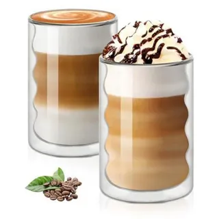 Espressotassen 375ml, 2er Set, doppelwandiges Thermoglas für Latte Macchiato, Cappuccino, Tee, Kaffee