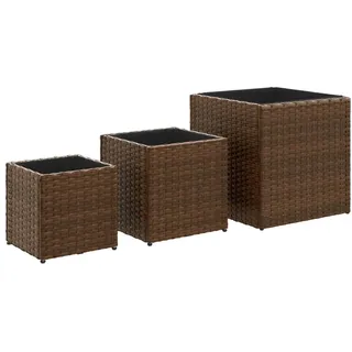 Pflanzkübel 3 Stk. Braun Poly Rattan - Braun