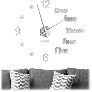 Relaxdays 3D-Wanduhr 13,5 cm 1 Stück silber
