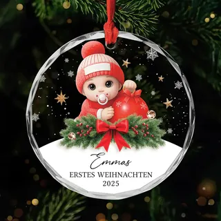 Geschenke Mall Personalisiertes Ornamente - Baby Mein Erstes Weihnachten - Glas Weihnachtsschmuck Rentierschlitten, Babys erste Bilder, Erstes Weihnachten Baby (Modell #3)