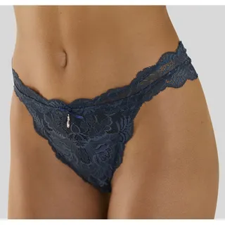 Tanga LASCANA, Damen, Gr. 32/34, blau (dunkelpetrol), Microtouch, Obermaterial: 88% Polyamid, 10% Elasthan, 2% Polyester, figurbetont, Unterhosen Tanga, rundherum aus edler Spitze, Topseller