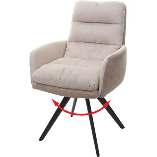Esszimmerstuhl HWC-G66, Küchenstuhl Stuhl, drehbar Auto-Position Stoff/Textil MVG creme, mit Armlehne - Beige