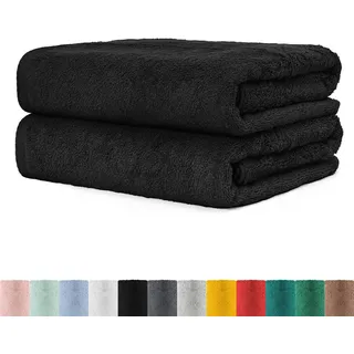 BaSaTex - 2er Set XXL Saunatuch Baumwolle in 80x200 cm - Saunahandtuch Badetuch aus hochwertigem Frottee mit Aufhängeschlaufe - Großes Strandtuch Öko-Tex Made in Green Zertifiziert - Schwarz