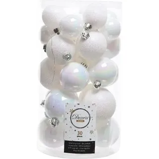 Unzerbrechliche weiße Christbaumkugeln, Set mit 30 Stück. 4-6 cm - Weiß