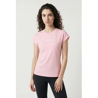 T-Shirt ADIDAS SPORTSWEAR "W LIN SJ T", Damen, Gr. S, true pink, weiß, Obermaterial: 100% Baumwolle, normal, Rundhals, Shirts T-Shirt, sportlicher Stil, Kurzarm, ohne Verschluss, aus Baumwolle