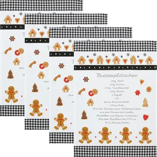 Erwin Müller Geschirrtuch "Butterplätzchen" 4er-Pack Baumwolle schwarz-braun Größe 50x70 cm - strapazierfähig, saugstark, weihnachtliches Motiv