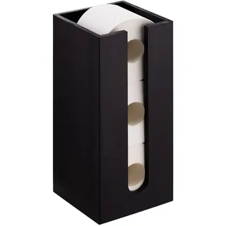 Navaris Bambus Toilettenpapier Rollenhalter - 15x15x33cm Ersatzrollenhalter frei stehend kompakt - Bambushalter für Badezimmer Gäste WC ohne Bohren - schwarz