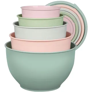 Greentainer Salatschüssel mit Deckel, Rührschüsseln Set aus Kunststoff, Stapelbare Nesting-Schüssel-Set für Küche,Große Schüsselset,Servierschalen ideal zum Mischen und Servieren, BPA-frei