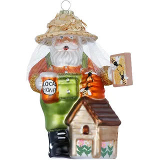 Holly & Jolly - Weihnachtskugel Imker, ca. 13 cm | Christbaumkugel aus Glas, handbemalt, Weihnachtsbaumschmuck in Orange und Grün, beglittert, Weihnachtsdeko für Innen