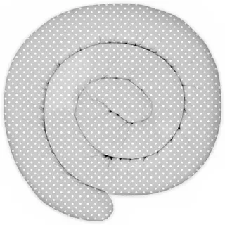 Totsy Baby XXL Bettschlange Bettkissen Stillkissen Bettrolle Bettkantenschutz Zierkissen Bettumrandung Schlange XL Handmade Weiße Punkte auf grau 200 cm Oeko-Tex-Zertifikat