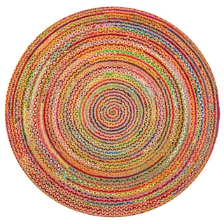 RAJRANG BRINGING RAJASTHAN TO YOU Groß Jute Teppich Rund - 244 cm Flickenteppich Mehrfarbiger Chindi Baumwolle Waschbar Fleckerlteppich Bunt Rug Läufer für 0utdoor, Wohnzimmer und Schlafzimmer