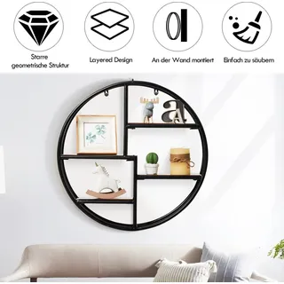 Rundes Wandregal mit 4 Ebenen, 55 x 55 x 11 cm, Schwarz