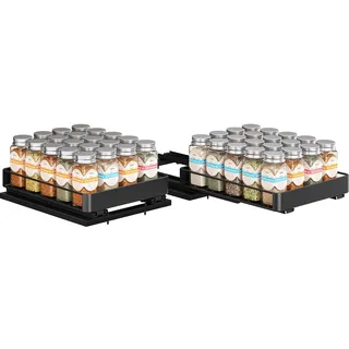 OriwarE Gewürzregal Ausziehbar, 2 Stück, 26.29 cm x 21.59 cm x 5.84 cm, Küchen Organizer, Einfache Installation, Metall, 1 Etagen, Schwarz