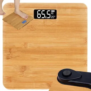 Elektronische Bambus-Digitalwanne wiegt 180 kg mit LCD-Temperaturskala - Braun