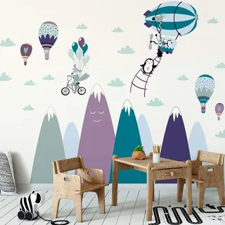 Ambiance Sticker Wandsticker für Kinder, Dekoration für Babyzimmer, selbstklebend, Riesen-Motiv, lustige Tiere, 90 x 135 cm