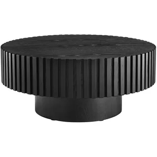 SalesFever rund mit Massivholz-Lamellen Ø 80 cm schwarz, B:80cm H:34cm T:80cm, MDF, Esche massiv, Holzfurnier, Tische, Couchtisch, mit Massivholz-Lamellen