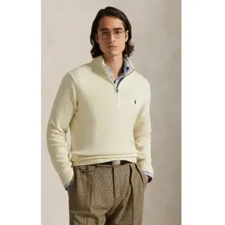 Polo Ralph Lauren für Herren. 710859939503 Pullover aus Baumwolle mit kurzem beigem Reißverschluss (XL), Lässig, Klassisch