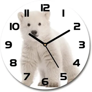 Wanduhr aus Glas 30fi Glasbild Glasuhr Gehärtetes Glas - schwarze-zeiger - A polar bear - Weiß