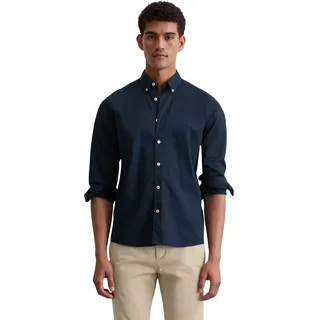 Langarmhemd MARC O'POLO, Herren, Gr. S, N-Gr, blau (schwarz navy), Obermaterial: 100% Baumwolle, regular fit normal, Manschette, Hemden Langarmhemd, regular fit aus Bio-Baumwolle, Button-down-Kragen, mit Struktur