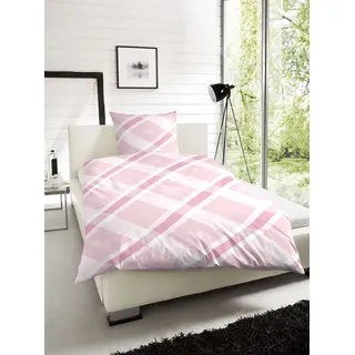 Hahn Biber Bettwäsche Herz Rauten 135x200 + 80x80 cm Rosa - Rosa