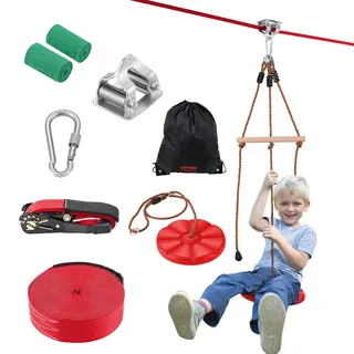 Vevor Zipline-Kit für Kinder und Erwachsene, 19,8 m Seilzug-Kits bis zu 150 kg, Hinterhof-Outdoor-Schnell-Setup-Zippline, Spielplatz-Unterhaltung mit Zipline, Nylon-Sicherheitsgeschirr, Sitz und