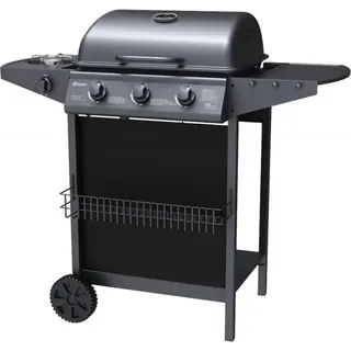 Tepro Hampton Gasgrill, 3 Brenner, 11 kW, Edelstahl Schwarz pulverbeschichtet, mit Piezo-Zündung, Seitenbrenner und Thermometer, Grillfläche 82 cm, Maße: 104.0 x 55.4 x 97.7 cm - Schwarz