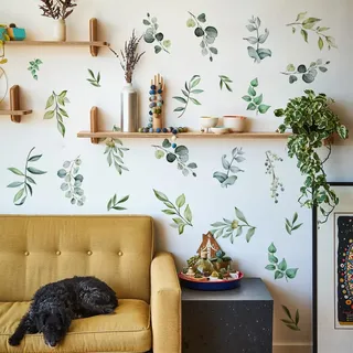 WandSticker4U®- [6er Set] Wandtattoo Pflanzen EUKALYPTUS BLÄTTER grün (140x70 cm) I Wandsticker Blätter einzeln Natur I Wanddeko Wohn- & Schlafzimmer Badezimmer Küche Flur Spiegel Möbel Aufkleber