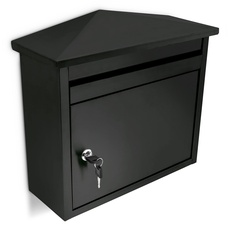 Relaxdays Briefkasten aus Eisen, Abschließbar, Postkasten mit Spitzdach, HBT: 37 x 41 x 16 cm, schwarz