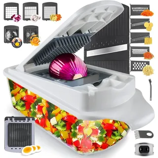 RüK 22-in-1 Gemüseschneider Zwiebelschneider, Mandoline Gemüsehobel, Zerkleinerer, Obstschneider - Vegetable Chopper, ABS