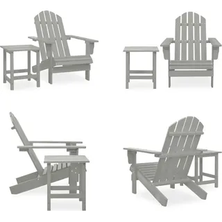 vidaXL Adirondack Gartenstuhl mit Tisch Massivholz Tanne Grau - Gartenstuhl - Gartenstühle - Gartensessel - Außenstuhl - Grau