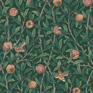 William Morris at Home Vliestapete Vogel & Granatapfel 1000x52cm , Grün , Papier, Kunststoff , Baum/Pflanze/Natur, Essen/Getränk, Tiere , Rechteckig , 52x1000 cm , FSC Mix , Tapeten & Wandverkleidungen, Vliestapeten