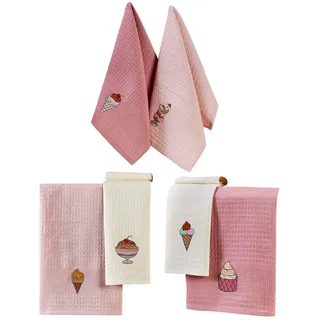 Foutastic Hochwertiges Küchenhandtuch-Set (6-teilig), Rosa, 40 x 60 cm | 100% Baumwolle, Bestickt, maschinenwaschbar bei 30 °C | Stilvoll & funktional
