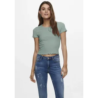 Rundhalsshirt ONLY "ONLEMMA S/S SHORT TOP NOOS JRS", Damen, Gr. L, grün (jadeite), Jersey, Obermaterial: 65% Polyester, 30% Viskose, 5% Elasthan, unifarben, regular fit kurz, Rundhals, gewellter Abschluss, Shirts Rundhalsshirt, Rundhals, modisch, regular fit, gewellter Abschluss, unifarben