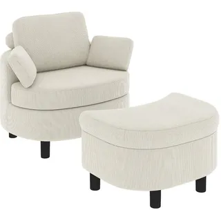 Homcom Ohrensessel 69 x 78 x 85,5 cm Cremeweiß mit Kissen