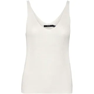 VERO MODA Damen Geripptes Struktur Top Einfarbiges V-Ausschnitt Shirt Ärmelloses Strick Oberteil VMNEWLEX