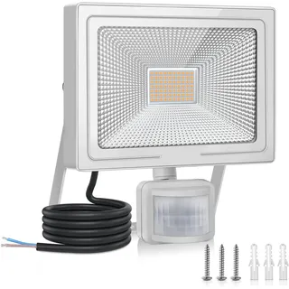 MEIHUA Led Strahler mit Bewegungsmelder Außen, 60W Superhell LED Fluter mit Sensor 5200LM Außenleuchte IP66 Wasserdicht Scheinwerfer 2700K Warm Weiß Aussenlampe für Garten Garage Hof Wand
