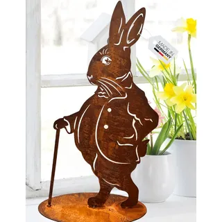 Terma Stahldesign Edelrost Osterhase Mann XXL 50cm mit Bodenplatte Handmade Germany, tolle gartendeko aus Rost-Metall, deko rostoptik, Rostfiguren Tiere, rostfiguren Garten, Rostdeko