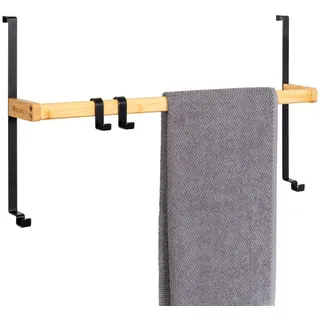 eluno Tür-Hängeregal, schwarz , Schwarz , Holz , 65x36x9 cm , Badezimmer, Badezimmerausstattung, Handtuchhalter