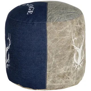 WOMO-DESIGN Sitzpouf rund 35x43cm Natur/Blau aus Segeltuch/Jeans Baumwolle Füllung , Naturfarben , Textil , 35x43x35 cm , Wohnzimmer, Sessel, Hocker & Hockerbänke, Sitzwürfel