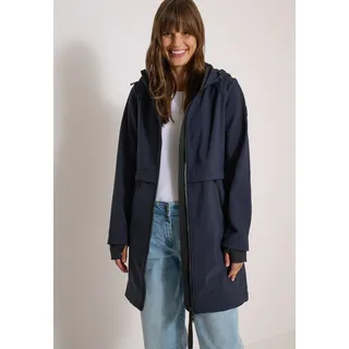 Softshellmantel CECIL, Damen, Gr. L (42), schwarz navy blau, Web, Obermaterial: 92% Polyester, 8% Elasthan, unifarben, ca. Mitte Oberschenkel, Windstopperbündchen, Mäntel Softshellmantel, mit Kapuze, wasserabweisend, Reißverschlusstaschen