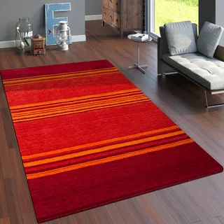 Teppich Wohnzimmer Kurzflor Ethno Design Geometrisch Handgearbeitet Gabbeh Grösse 120x170 cm - Orange