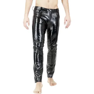Bockle® Russian Leather Boy glänzende Lederhose Herren Lederjeans , W33/L34 - Schwarz